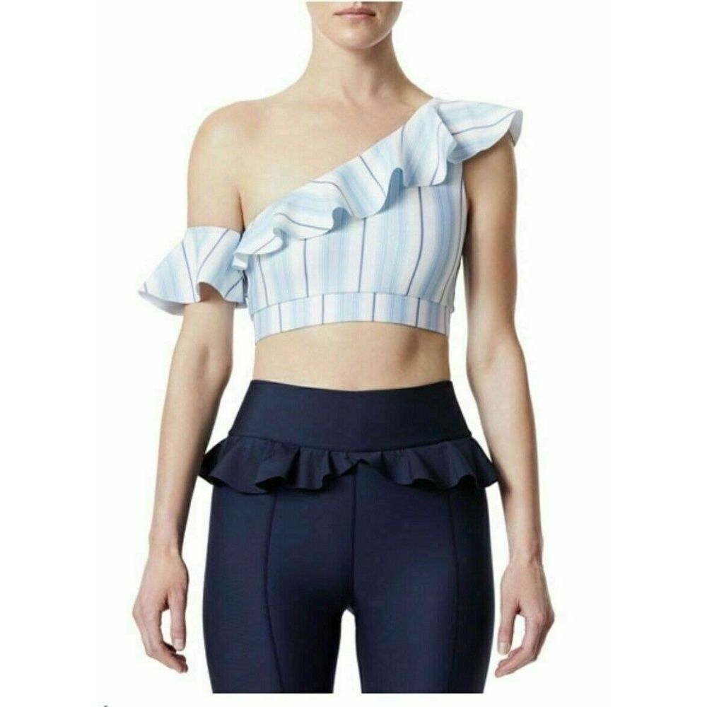 ‎Carbon 38 Striped One-Shoulder Ruffle Top Size M